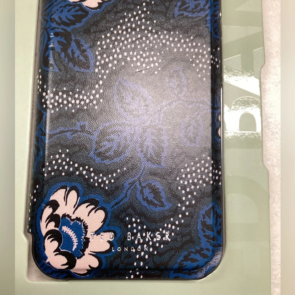 Ted Baker London Navy Blue Floral iPhone 13 Pro Case with Light Pink Accents